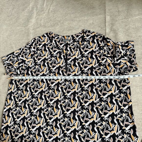 Ulla Popken Black Leaf Print Stretch Tunic Top Womens 24/26 Summer Boho Tropical - Picture 7 of 9